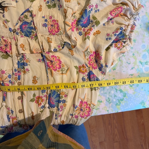 NWOT Spell | Soltice Tiered Ruffle Gown Size Large Floral Cream Boho Smocking - Picture 9 of 13